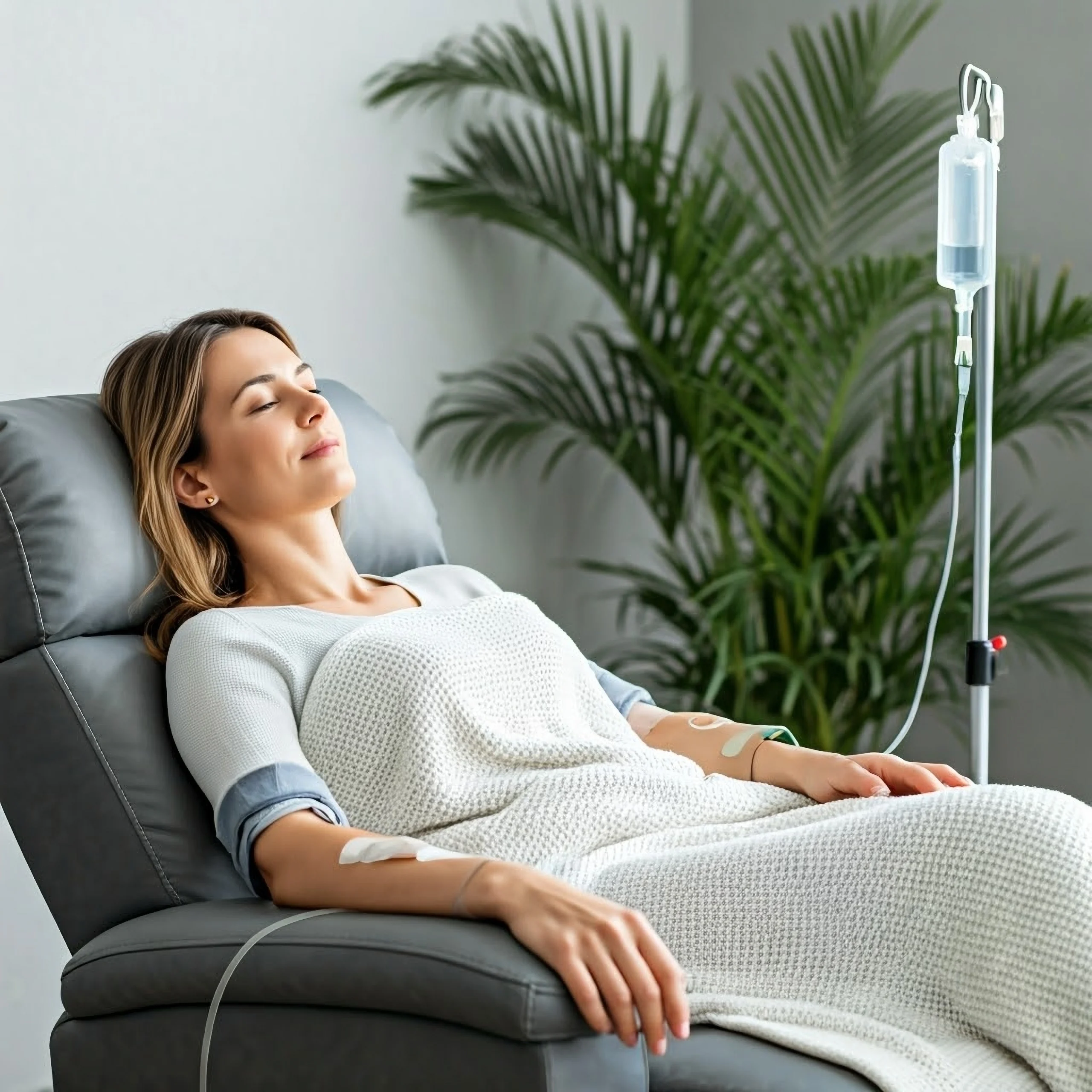 Woman receiving IV Therapy at a spa